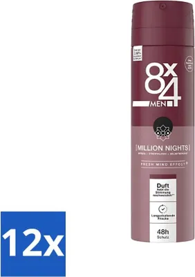 Productafbeelding van 8 x 4 Deodorant Spray voor Heren - Geur: Millions Nights - Deodorant - Voor mannen - 150 ml - Voordeelverpakking - 12 stuks