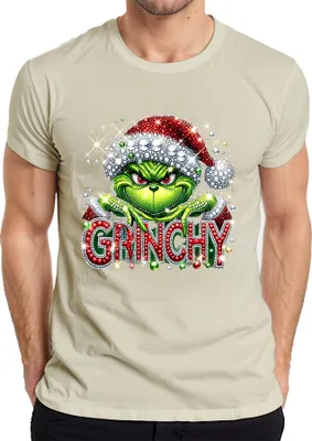 Produktbild von Grinchy Weihnachten Glitzer Strass Santa frech lustig Geschenk Herren T-Shirt, Natur, S