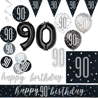 Produktbild von 90. Geburtstag Partyset Deko schwarz silber Party Dekoration Set Mann Geburtstagsdeko
