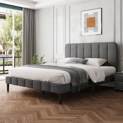 Produktbild von Marodic Polsterbett 140 x 200 cm Bettgestell Doppelbett Bettrahmen mit Kopfteil,Gepolstertes Bett Bettrahmen mit Lattenrost Dunkelgrau