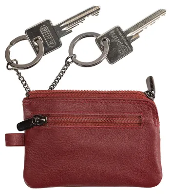 Produktbild von Josephine Osthoff Nano - bordeauxz - extra kleines Leder Schlüsseletui mit 2 Ringen an Kettchen 2 Reißverschlüsse 97030