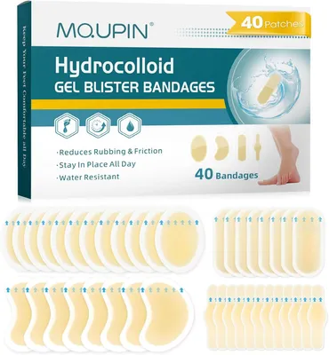 Obrázek produktu pro Náplasti na puchýře, 40 kusů, hydrokoloidní gel, voděodolné, 4 velikosti, ochrana proti odřeninám, vhodné pro obuv