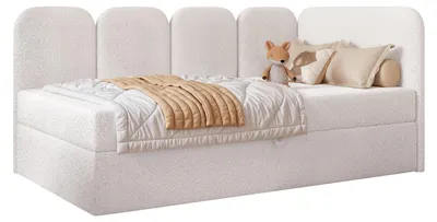 Produktbild von Jugendbett FINO 120x200 Rechts Bettkasten Bonellmatratze Weiß Bouclé