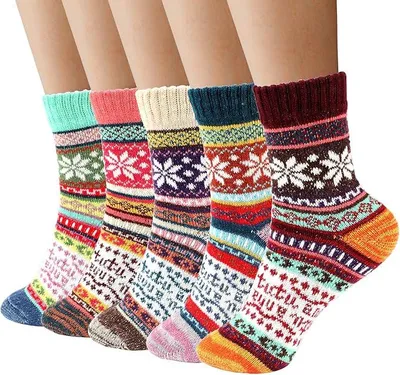 Produktbild von 5 Paar Thermosocken Damen, Wollsocken, Warme Wintersocken Damen, Dicke Stricksocken, Winter Damen Socken Bunte Gemš¹tlich und Atmungsaktiv/EU-Gr??e 35-42