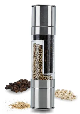 Produktbild von Intirilife Pfeffermühle in SILBER TRANSPARENT – 2 in 1 Grinder Handmühle aus Kunststoff und Edelstahl für die Küche perfekt geeignet zum Mahlen und Zerkleinern von Pfeffer