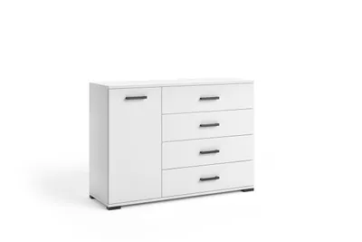Produktbild von Kommode FINO II mit 4 Schubladen und Tür, Modernes Sideboard mit Stauraum, Wohnzimmerschrank für Wohnzimmer, Schlafzimmer und Esszimmer, Weiß