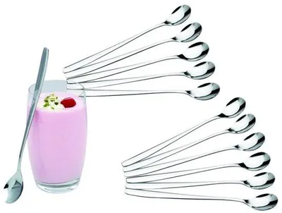Produktbild von Ibenzoa® 12er-Set extra lange Longdrink-Löffel aus rostfreiem Edelstahl, 19 cm – zum Rühren von Cocktails, Joghurt, Eis, Babynahrung