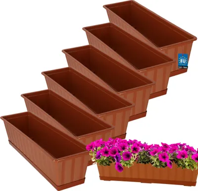Obrázok produktu pre KOTARBAU® Sada 6 ks kvetináčov na balkón 60 x 18 x 14 cm Terakotové kvetináče na balkón Balkónové zábradlie Kvetináč s podstavcom z plastu Obdĺžnikový