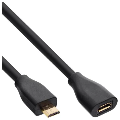 Produktbild von InLine 32720P Micro-USB Verlängerung, USB 2.0 Micro-B Stecker auf Buchse, schwarz, vergoldete Kontakte, 2m