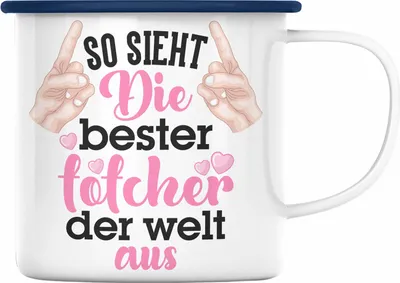 Produktbild von Trendation - Tochter Geschenk Emaille Tasse Pink Vater Mama Geschenk für Töchter Spruch Beste Tochter Emaille Emaille Tasse (Blau)