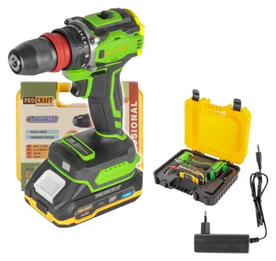 Zdjęcie produktu dla Procraft PA18PRO DFR-1B-C akumulatorowa wiertarko-wkrętarka 20 V 30 Nm bezszczotkowa + 1x akumulator 2,0 Ah + ładowarka + walizka
