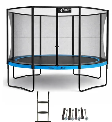 Image de KANGUI Trampoline de jardin rond 430 cm + filet de sécurité + échelle + kit ancrage - PUNCHI Bleu 430