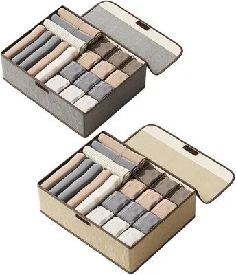 Produktbild von PolkaHome® Organizer für 2 Schubladen, Aufbewahrungsbox mit 13 Fächern, faltbar, Staubschutz, Wäsche-Organizer für Unterwäsche,
