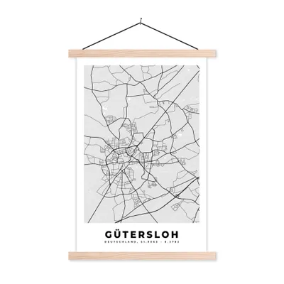 Produktbild von MuchoWow® Textilposter Deutschland - Karte - Gütersloh - Karte - Stadtplan 40x60 cm mit holzfarbenen Rahmen - Poster