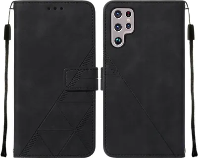 Produktbild von Galaxy S22 Ultra Hülle, Schlank Prägung Flip Leder Kartenfächer Schutzhülle mit Ständer für Samsung Galaxy S22 Ultra Schwarz
