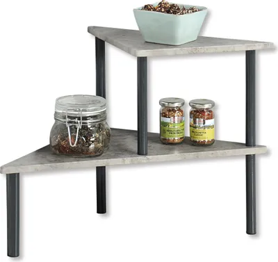 Produktbild von KESPER Küchenregal Kücheneckregal mit 2 Ebenen – Beton-Optik – 53 x 38 x 38 cm – - – Regal aus Metall & lackierter Faserplatte – 27811