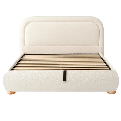 Produktbild von Flieks Hydraulisches Polsterbett 140x190cm mit Stauraum, Jugendbett Doppelbett mit Lattenrost, Stauraumbett Holzbett mit Bouclé-Bezug, Beige
