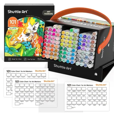 Immagine prodotto di Set di pennarelli a base di alcol, 100 colori, con punta doppia (una a pennello e una fine) e 1 pennello sfumatore, adatti a bambini e adulti