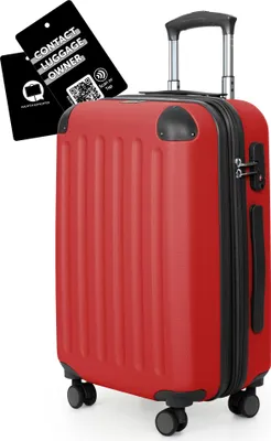 Produktbild von HAUPTSTADTKOFFER Spree - Handgepäck-Koffer + Digitaler Kofferanhänger, Hartschalentrolley mit Extension für mehr Packvolumen, 4 Rollen TSA, 55cm, 42L,Rot