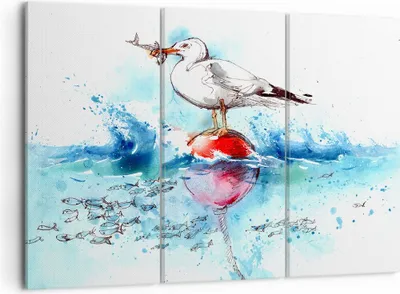 Produktbild von Bild auf Leinwand - Leinwandbild - Wasser Fische Möwe hungrig - 105x70cm - Wand Bild - Wanddeko - Leinwanddruck - Bilder - Kunstdruck - Wanddekoration - Leinwand bilder - Wandkunst - CE105x70-3047