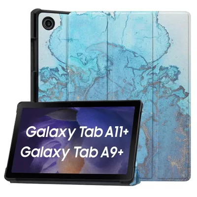 Produktbild von Schutzhülle für Samsung Galaxy Tab A9+ A11+ 11" Hülle SM-X210 X216 X218 X230 X236B (2025/2023) Tasche Smart Cover Magnetisch - Blau/Gold Marmoriert