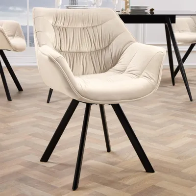 Produktbild von riess-ambiente Esszimmerstuhl THE DUTCH COMFORT champagner beige schwarz Samt Metallbeine drehbar