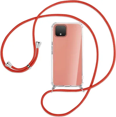 Produktbild von Handykette Backcover-Schutzhülle mit Band (Metall silberfarben) für Google Pixel 4 XL - rot