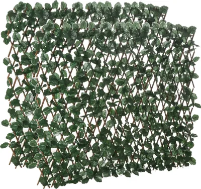 Produktbild von Outsunny 2 Stück erweiterbarer Gitterzaun mit künstlichen Blättern, 295 x 70 cm, erweiterbarer Sichtschutz aus Korbgeflecht für grünen Garten