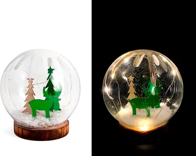 Image de Boule de Noël en verre H&h avec LED sur socle en bois h13cm