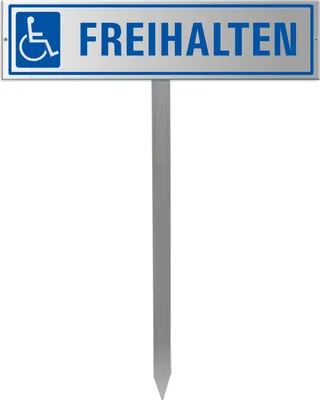 Produktbild von Parkplatzschild Freihalten - Aluminium silber eloxiert 400x100 mm + Erdspiess
