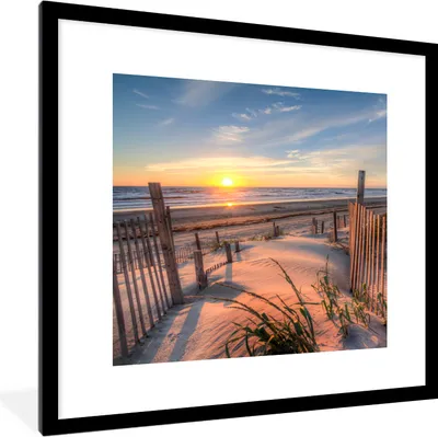 Produktbild von MuchoWow® Gerahmtes Poster Strand - Meer - Düne - Sonnenuntergang - Landschaft 40x40 cm - Poster mit Schwarzem Bilderrahmen Wandposter Rahmen Foto Bilder - Poster - Plakat im Rahmen