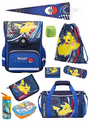 Produktbild von Pokemon Schulranzen Set 10-teilig Pikachu Schultasche 1. Klasse mit Sporttasche, Dose & Flasche und Schultüte 85cm Blau