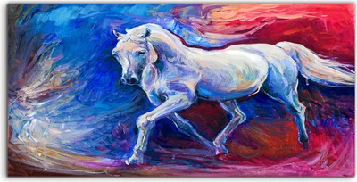 Produktbild von Coloray Glasbild 140x70  Wandbild Glasbilder Wand Kunst Bild Blaues Pferde Tier