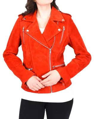 Productafbeelding van Dames Suède Bikerjack - Fitted Ritsstijl - Rood