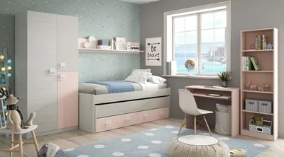 Produktbild von Jugendzimmer-Set >NUBE< in Alpen-Weiß / Grau / Rosa - 199x65x96 (BxHxT)
