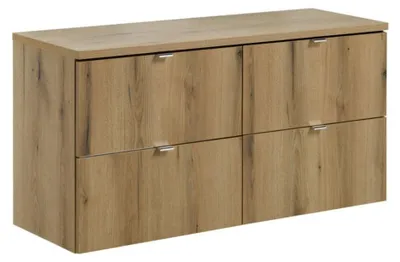 Immagine prodotto di Set da bagno sospeso VANO effetto rovere 120cm: mobili con cassetti sotto il lavabo + piano per lavabo