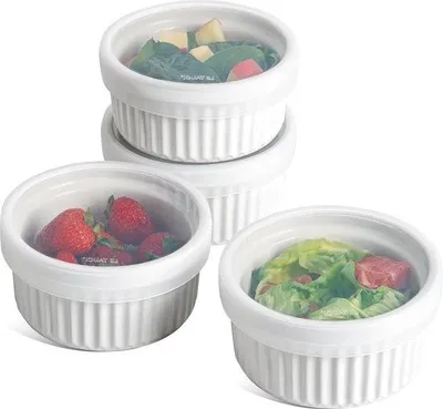 Immagine prodotto di Stampi in Vetroceramica, set da 4, 350 ml, resistenti al forno, impilabili, bianchi