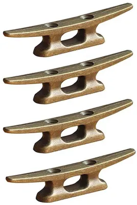 Produktbild von Unyqoos® Set (4) robuste Anlegeklemmen aus verkupferter Zinklegierung – korrosionsbeständig, mit Bohrungen und Montagematerial, für maritime Deko & Kajak/Boot