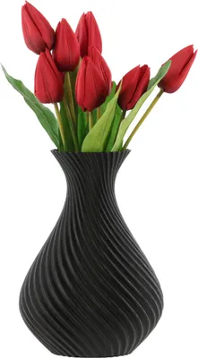 Image de Vase de fleurs artificielles 3D noir haut 20 cm plastique décoratif