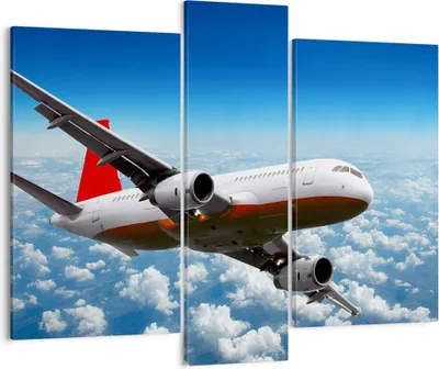 Produktbild von Bild auf Leinwand - Leinwandbild - Passagier Flugzeug Motoren Wolken - 95x80cm - Wand Bild - Wanddeko - Leinwanddruck - Bilder - Kunstdruck - Leinwand bilder - Wandkunst - CB95x80-0375