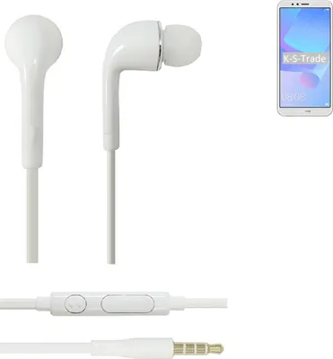 Produktbild von K-S-Trade Kopfhörer Headset kompatibel mit Huawei Y6 Prime 2018 mit Mikrofon u Lautstärkeregler weiß 3,5mm Klinke Kabel Headphones Ohrstöpsel