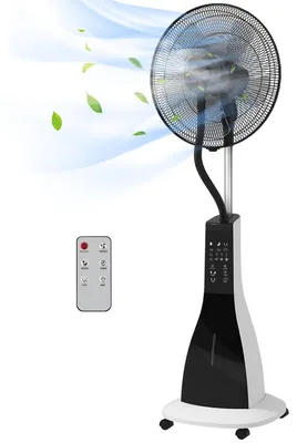 Produktbild von Standventilator mit Luftbefeuchtung, leise, mobil, Fernsteuerung, Schwarz/Weiß