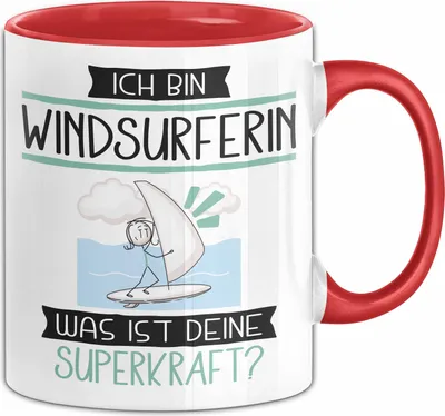 Produktbild von Windsurferin Geschenk Tasse Ich Bin Windsurferin Was Ist Deine Superkraft Geschenkidee Lustig Geburtstag Weihnachten (Rot)