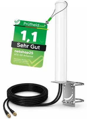 Produktbild von 5G LTE Antenne Außenantenne HTX-50 Multiband MiMo Omnidirektional Duo Antenne 18 dBi max. Verstärkung 5G / 4G / Wetterfest Outdoor für LTE Router mit SMA alle Netze 700 - 3500 MHz