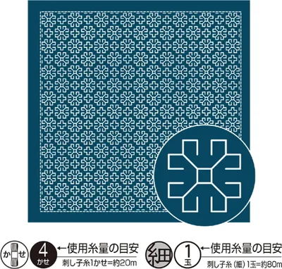 Productafbeelding van Olympus Hitomezashi Sashiko Sampler (nur Stoff) "Hana Fukin (Navy) Margerite", Stoff bedruckt, 33x33cm, Original aus Japan