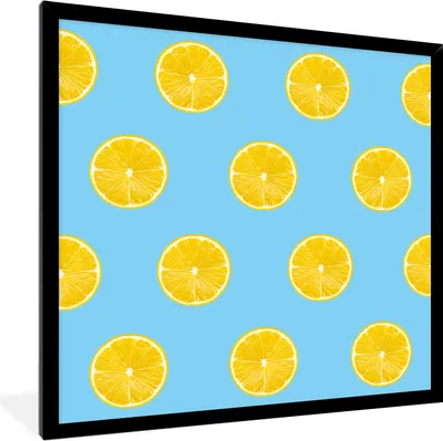 Produktbild von MuchoWow® MuchoWow® Gerahmtes Poster Zitrone - Muster - Obst 40x40 cm - Poster mit zchwarzem Bilderrahmen - Mit Rahmen - Wanddekoration Schlafzimmer
