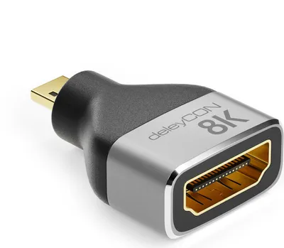 Produktbild von deleyCON Micro HDMI Adapter Kupplung Kabel Verbinder 8K@60Hz / 4K@120Hz UHD 7680x4320 Aluminium HDMI 2.1 ARC HDR10+ Dolby Vision VRR ALLM 48Gbps Grau Schwarz
