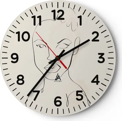 Produktbild von Wanduhr - Rund - Glasuhr - Porträt Afro Skizze - 30x30cm - Schleichendes Uhrwerk - Lautlos - zum Aufhängen bereit - Dekoration Modern - Wanddekoration aus Glas - C4AR30x30-4489