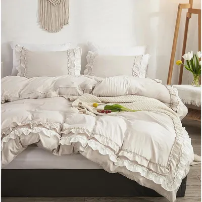 Obrázok produktu pre Sada posteľnej bielizne 135x200 cm, 2-dielna, s volánmi, béžová, mikrovlákno