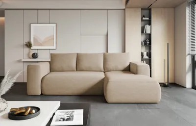 Produktbild von Easy4You Lambi Beige Ecksofa L-Form Rechts 266 x 89 x 164 cm mit Schlaffunktion und Stauraum - Schlafsofa mit Bettkasten - Moderne Wohnzimmermöbel – Stoff: Castel 15